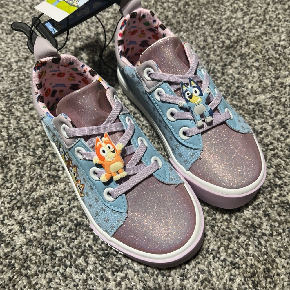 New Bluey Little Girls' Low Top Slip On Bingo Bluey Sparkly Shoes Size 10